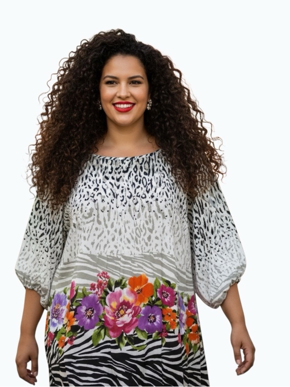 Peter Nygard Animal Floral Mixed Print Blouse Plus Size 1X
